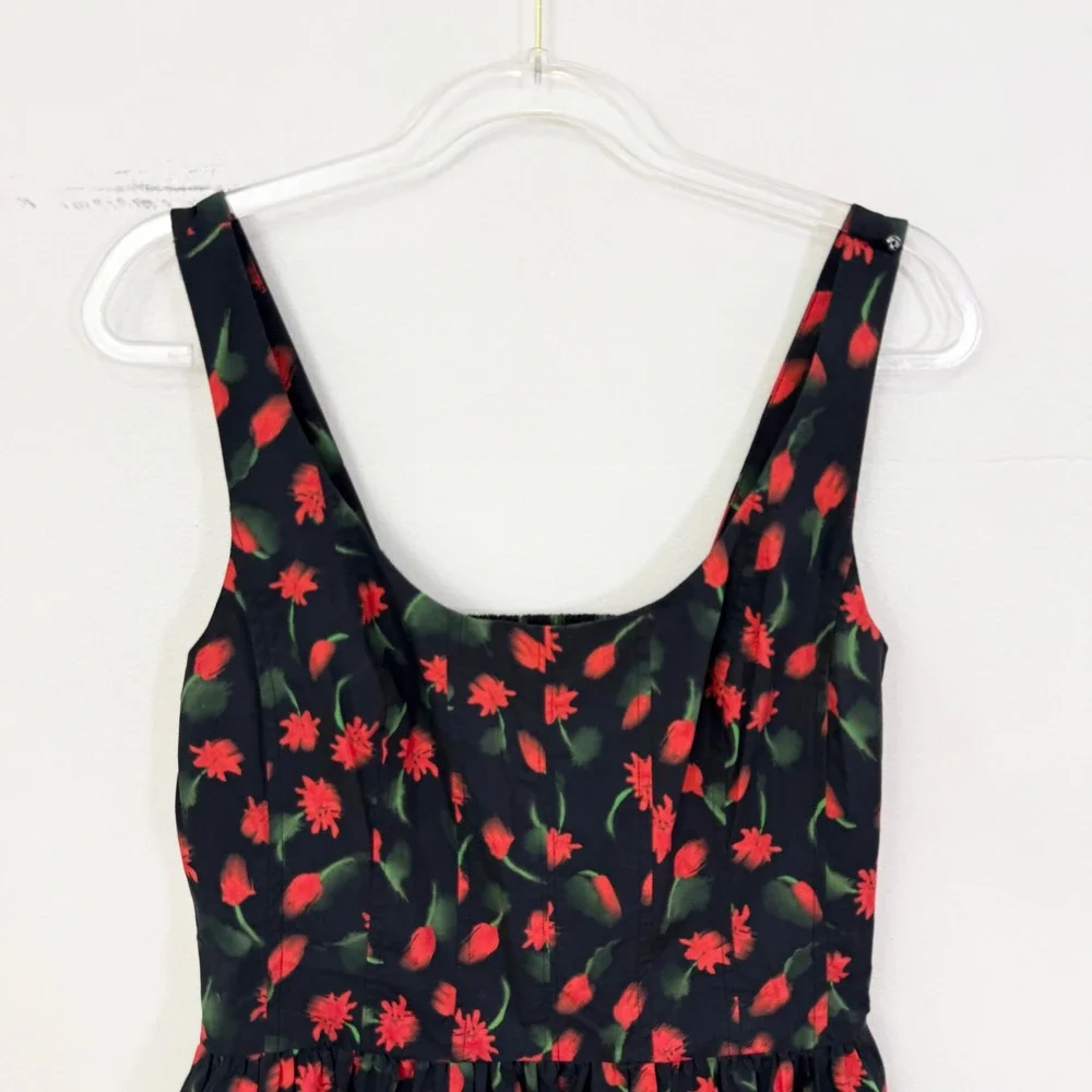 J.Crew Painted Daisy Fit & Flare Mini Dress Black Floral Size 8 Tall